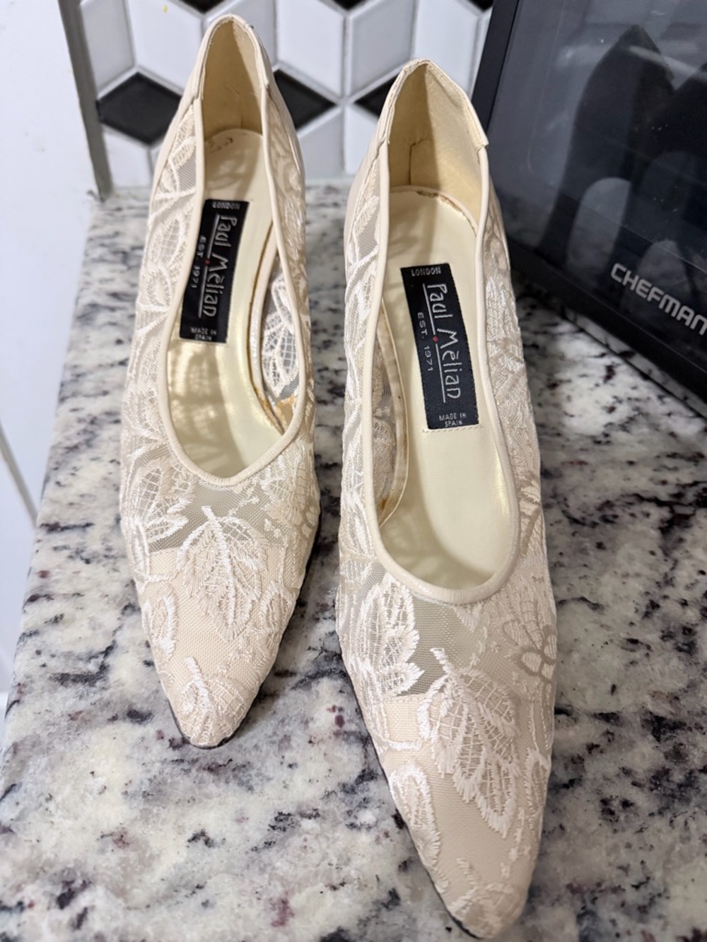 Women's Cream Lace Pointed Toe Heels